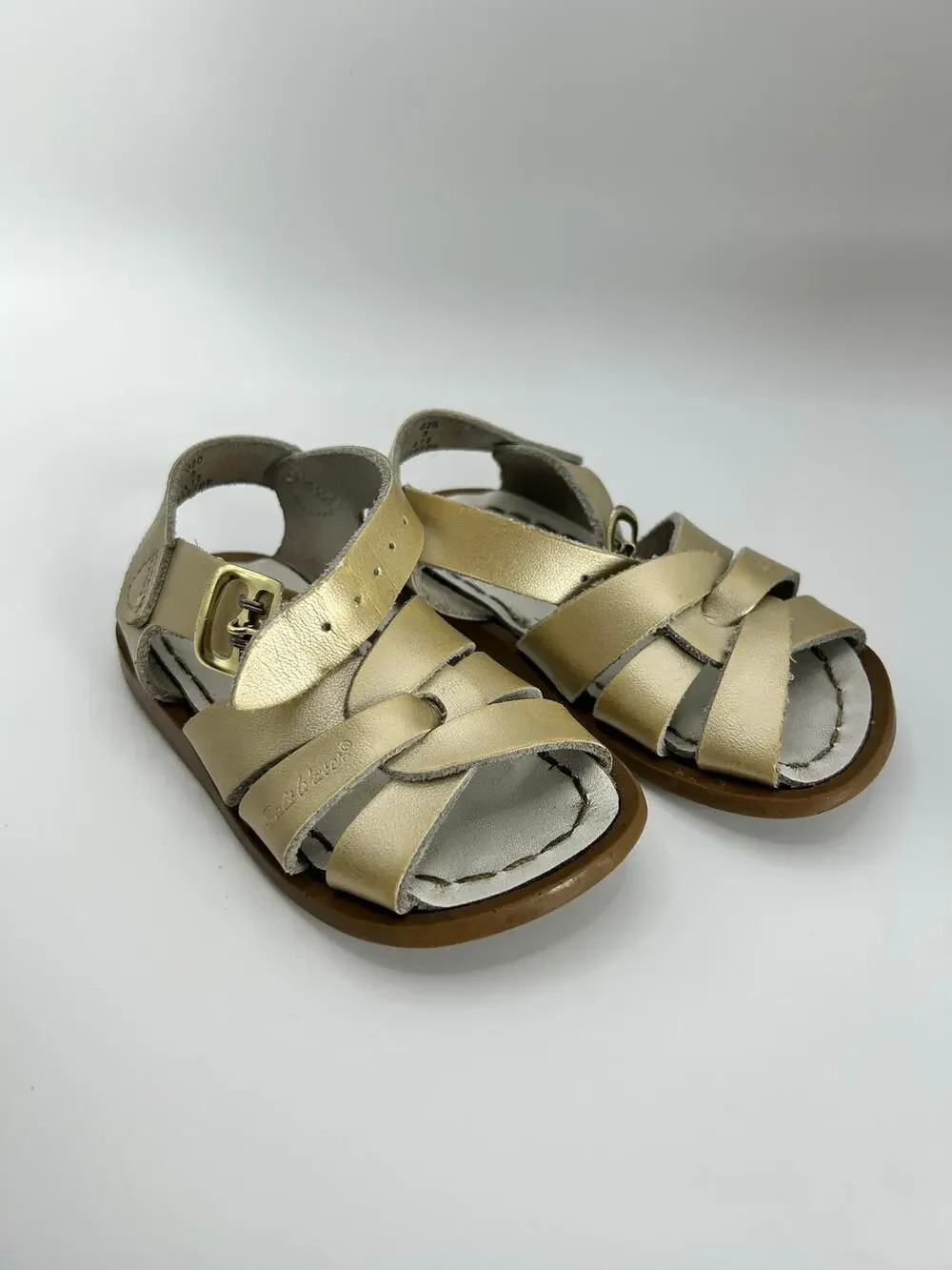 Salt Water Buckle Leather Sandals by Hoy Shoe Toddler Girls 5C Gold